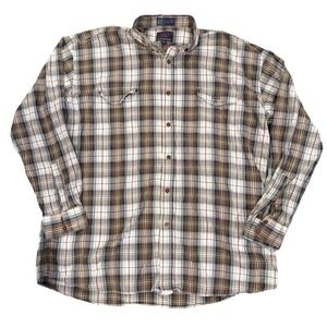 Lucchese 1883 Shirt Men's Brown‎ Multi Plaid Button Down 100% Cotton Sz XL READ